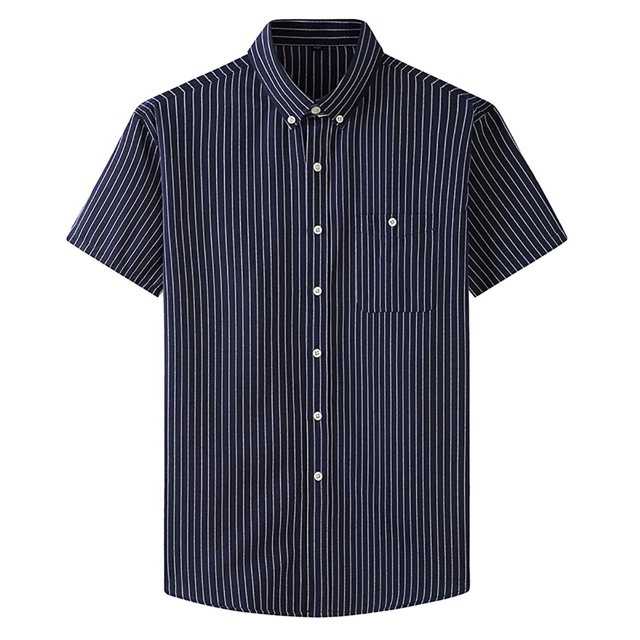 Mens Manga Corta Botón Abajo Camisas Negocios Turndown Cuello Raya Camisa de Bolsillo, Blusa de Manga Corta