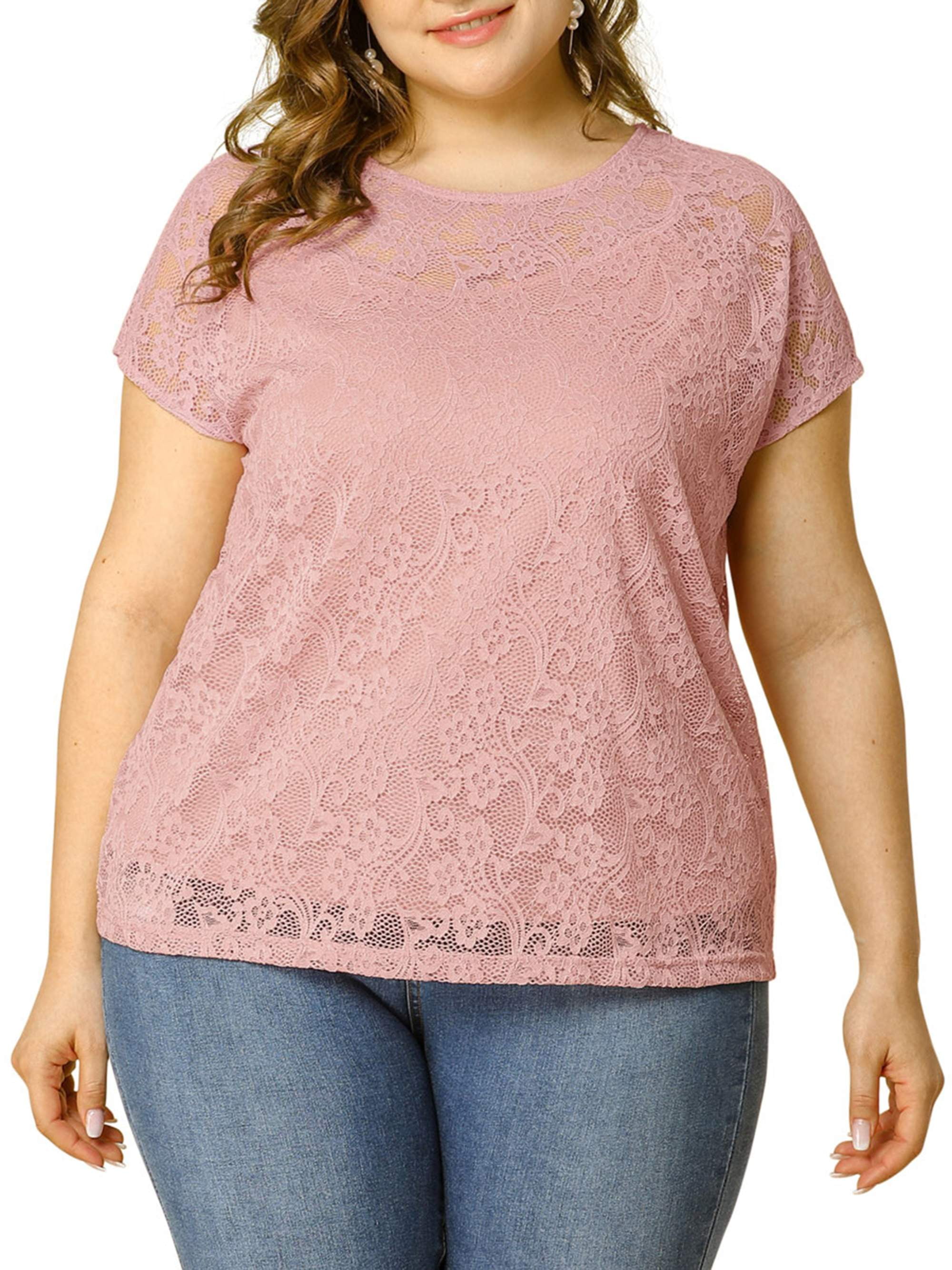 Women s Plus Size Lace Ruffle Sleeve Short Sleeve Top with Cami 