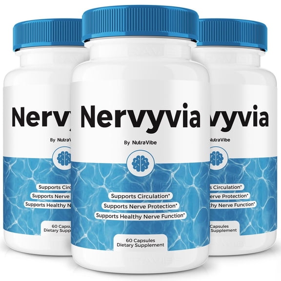 (3 Pack) Nervyvia – Natural Daily Support Blend for Nerves, Memory & Focus | Nervyvia Easy-to-Take Capsules (180 Capsules)