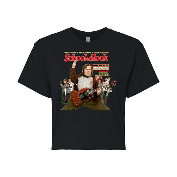 School of Rock - Movie Cover - Come On Feel the Noise - Juniors Cropped Cotton Blend T-Shirt