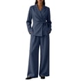 thumbnail image 3 of Atkumj Blazer Outfits for Women 2 Piece Sets Stylish Lapel Tie Waist Cardigan and Wide Leg Pants Suit Set Versatile Solid Color Womens Two Piece Sets for Business Casual M, 3 of 9