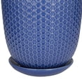 thumbnail image 5 of DecMode 8", 6", 5"H Indoor Outdoor Blue Porcelain Geometric Planter with Attached Saucer (3 Count), 5 of 9