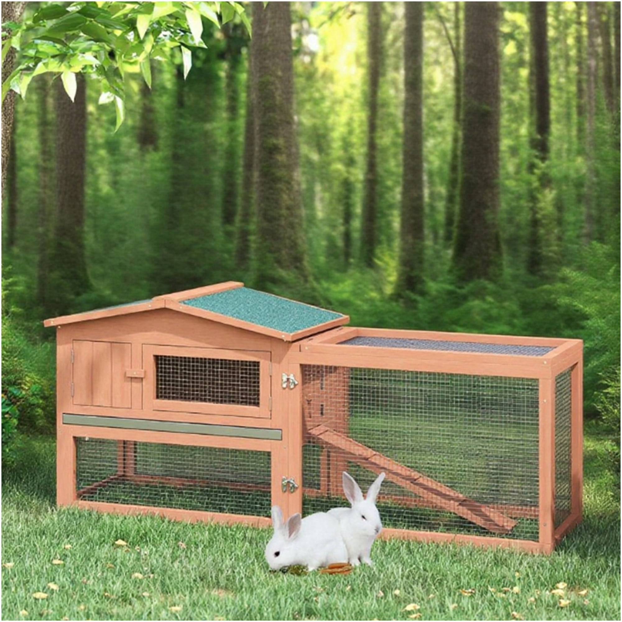 JERFIT Large Outdoor Rabbit Hutch with Run, Wooden Bunny Cage, Weather-Resistant Small Animal House for Rabbits, Guinea Pigs