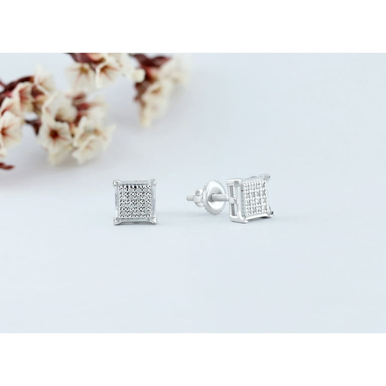 Dazzlingrock 0.10 Carat Real Diamond Stud Earrings - 5.5mm Square, 18K Gold Plated Sterling Silver, Unisex