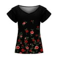 thumbnail image 4 of SHOPESSA Womens Tops Summer Fashion V-neck T-Shirt Flounces Short Sleeve Casual Loose Fit Tee Shirts Blouse Print Shirt, 4 of 7