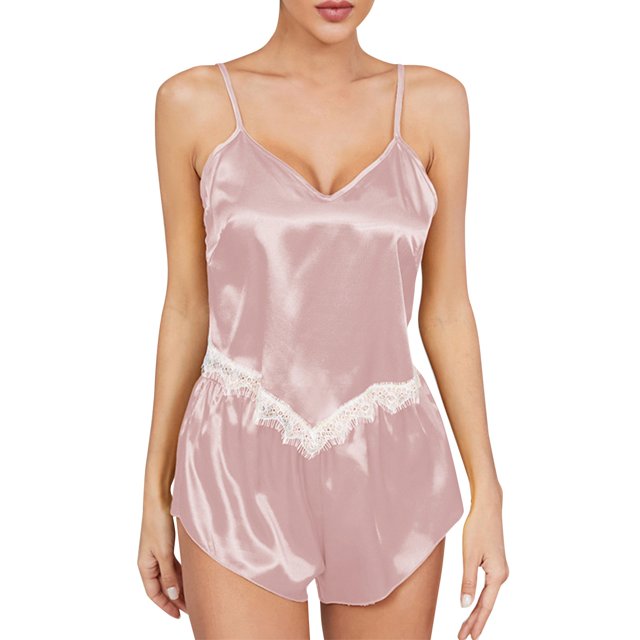 Gibobby Conjuntos de camisón de encaje para mujer, lencería de satén, camisón Sexy, conjuntos de dormir, conjuntos de pijama Sexy (Rosa, XL)