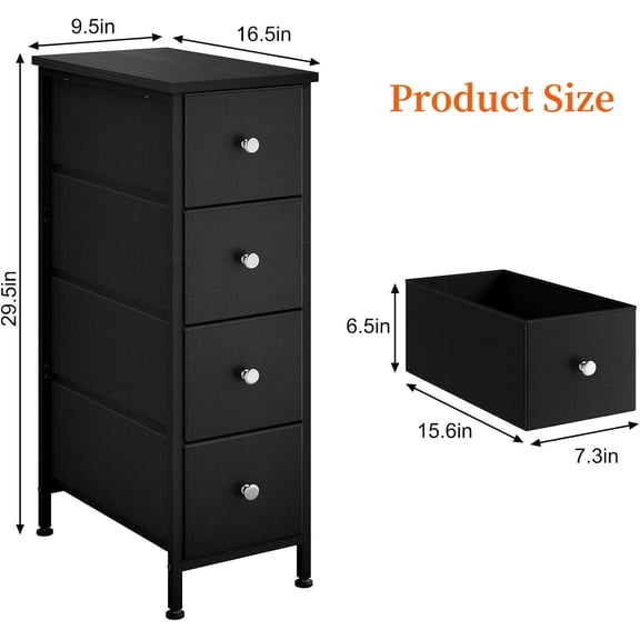 Narrow Storage Cabinet, Small Dresser with 4 Drawers, Slim Fabric Dresser for Bedroom Bathroom