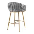 thumbnail image 5 of 26" Counter Height Bar Stool, Velvet Upholstered with Hand-Wave Back, Golden Chrome Base & Footrest, Modern Kitchen Island Stool, Gray, 5 of 8