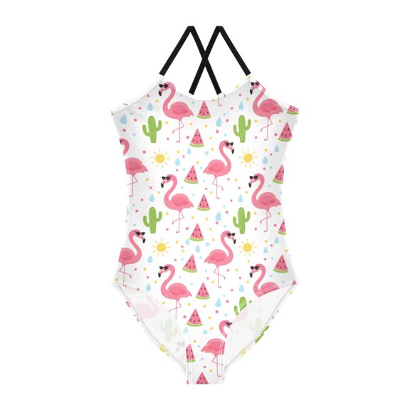 Spaghetti Strap Flamingo One Piece Swimsuit Stretch Beach Sport Bathing Suit Size 3T-10T