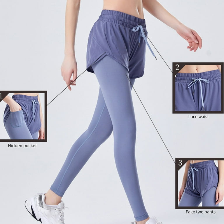Women's Fake Two-piece Leggings for Women Tummy Control Workout Pants  Women's Large Size Sports Pants High Waist Lace-up Yoga Pants Pocket Quick  Dry