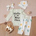 thumbnail image 2 of Toddler Baby Girl 4 Piece Outfit Ribbed Ruffle Long Sleeve Bodysuit Print Pants Bow Headband Hat Set Newborn Kaprioy Girls Clothes Fall Winter, 2 of 8