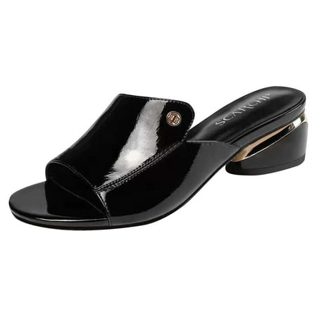 CHOII Promotion! Thick Heeled And Thick Soled Wedge Slippers For Women Fish Mouth Thong Sandals for Ladies Soft Leather Comfort Shoes for Elegant Women Black/5