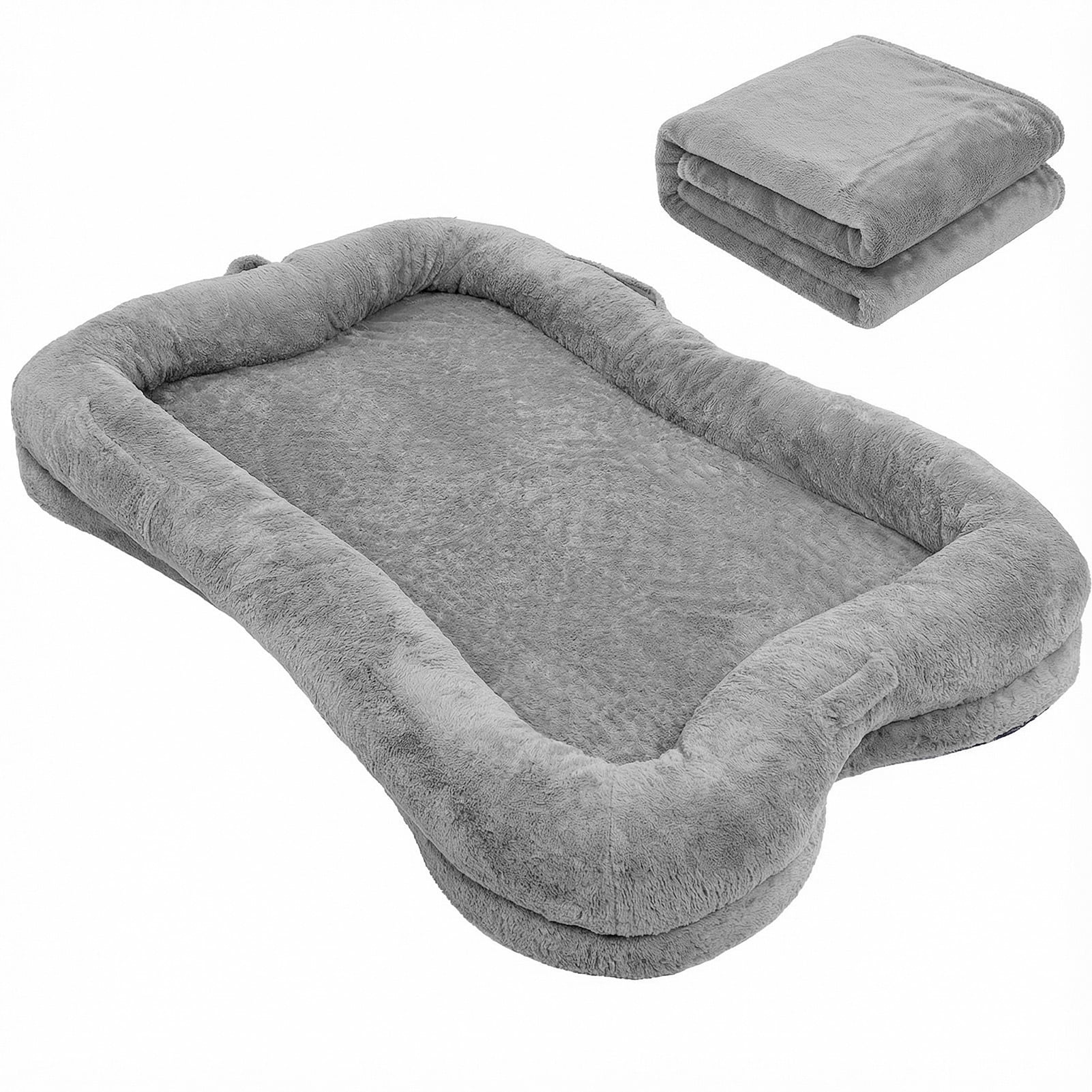 Large Washable Dog Bed Plush Faux Fur Pet Bed with Storage Pocket Non Slip Bottom for Home Decor Comfort