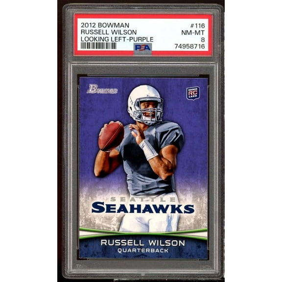 Russell Wilson Rookie Card 2012 Bowman Purple #116 PSA 8