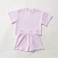 thumbnail image 2 of Splozh Baby Girl Beach Outfit Toddler Girl Clothes Summer Outfit Set Short Sleeve Top and Shorts Soft Stretchy 2 Piece Purple,3-4 Years, 2 of 4