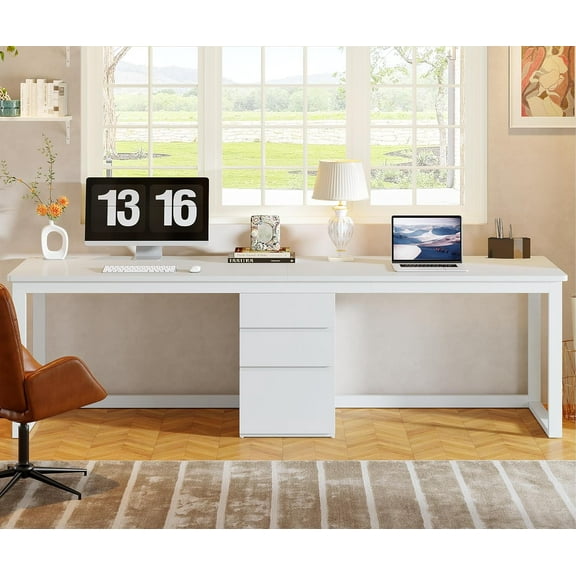Finmind 78.7" 2 Person Computer Desk with 3 Drawers, Modern Long Writing Table for Home Office, White