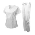 thumbnail image 2 of Dagacci Medical Uniform Women's Scrub Set Natural Stretch Y-Neck Stitch Tape Top and Pants (White,X-Large), 2 of 4