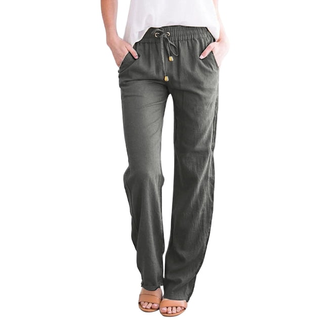 Plus Size Solid Straight Leg Pants for Women High Waist Comfortable Elastic Drawstring Casual Trousers