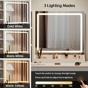 Haewon 35 Vanity Desk with Mirror, LED Light, Power Outlet, Makeup Vanity with Storage Cabinet and Foldable Panel, Vanity Set with Cushioned Stool, White
