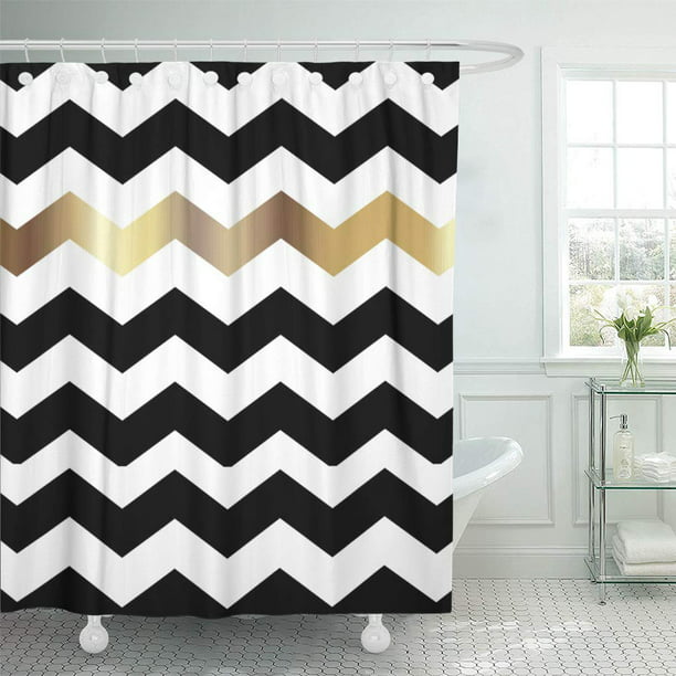White And Gold Chevron, Black And White Bathroom Shower Curtain Ideas