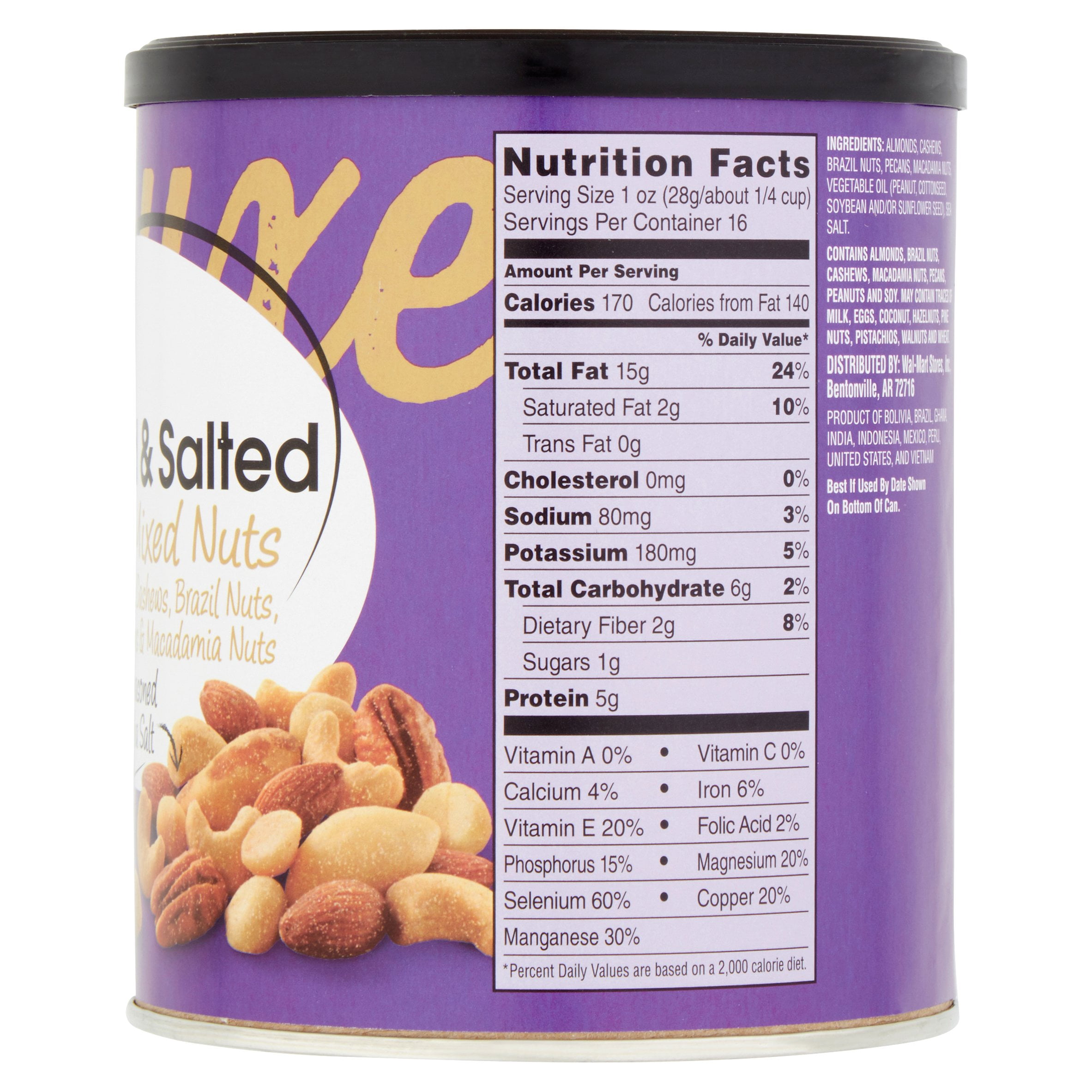 Great Value Roasted & Salted Deluxe Mixed Nuts, 16 oz