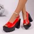 thumbnail image 5 of Lenago Women's Platform High Heel Sandals Open Toe Chunky Heel Slides Dress Shoes Backless Loafers Slip On for Summer Party Night Out Red 8.5, 5 of 9