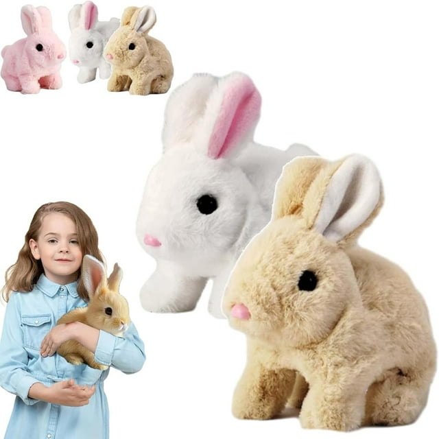 QJUHUNG Bunby - Mon Lapin Réaliste Lapin Réaliste Peut Marcher et Parler Bunby Mon Lapin Réaliste Lapin en Peluche Bliss Peluche de Pâques Interactive Lapin Réaliste Robot (Rose)