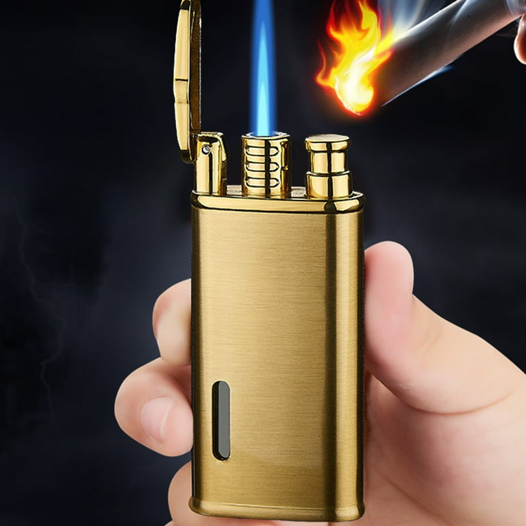 steel cigarette lighter Steel Wheelie Lighter | Classic Metal Butane Rechargeable Cigarette Lighter  | Gold, Black, Silver | Compact 6.9x3x1.5cm | Durable Men's Gift