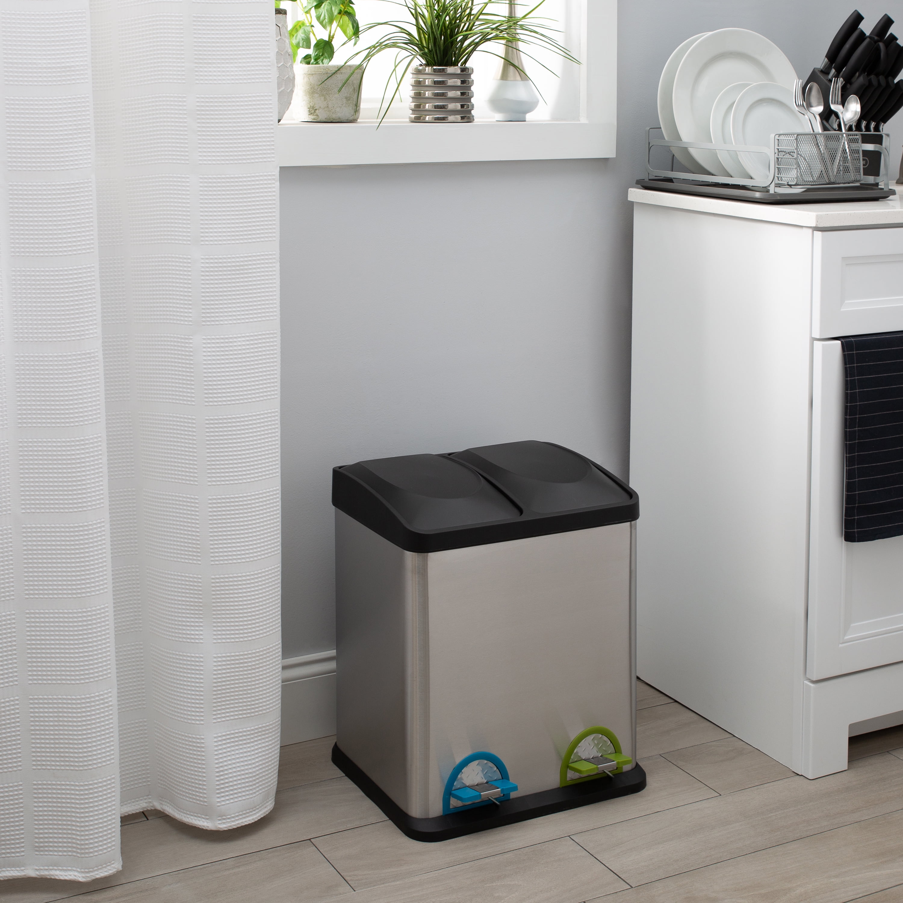 Organize It All 30 Liter 2 Compartment Stainless Steel Recycle Bin