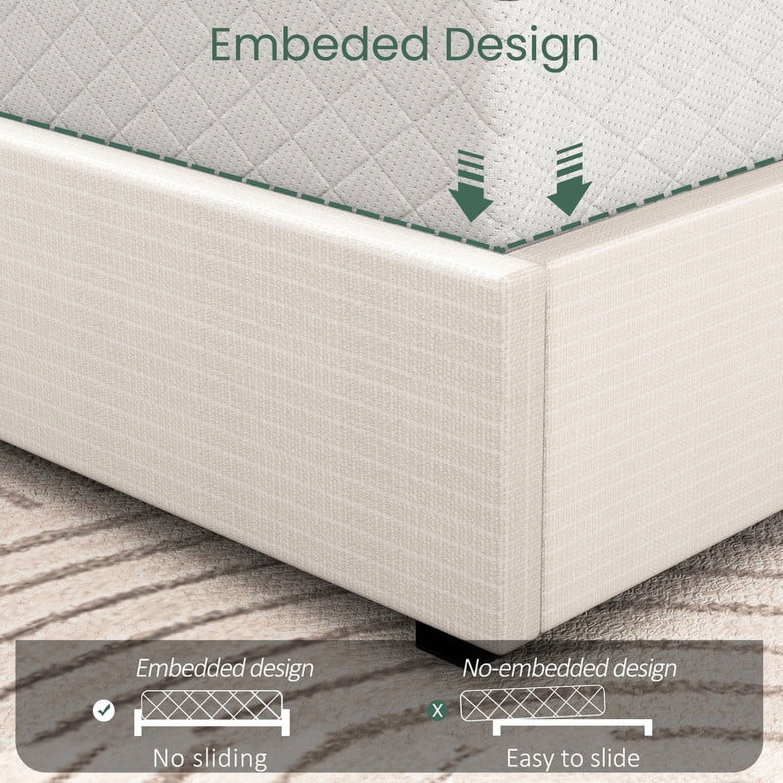 Breltam King Size Upholstered Platform Bed Frame with 4 Storage Drawers and Vertical Linen Wingback Channel Tufted Headboard