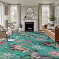 thumbnail image 2 of Area Rug 72×108in, Watercolor Flower White Black Brown Horses Floor Carpet Living Room Rug, Abstract Art Non-Slip Welcome Mat Indoor Rugs for Bedroom Dining Room, 2 of 9