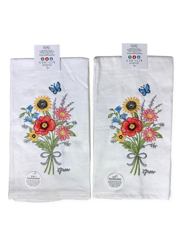 Set of 2 FLOWER MARKET Embroidered Terry Kitchen Towels by Kay Dee Designs