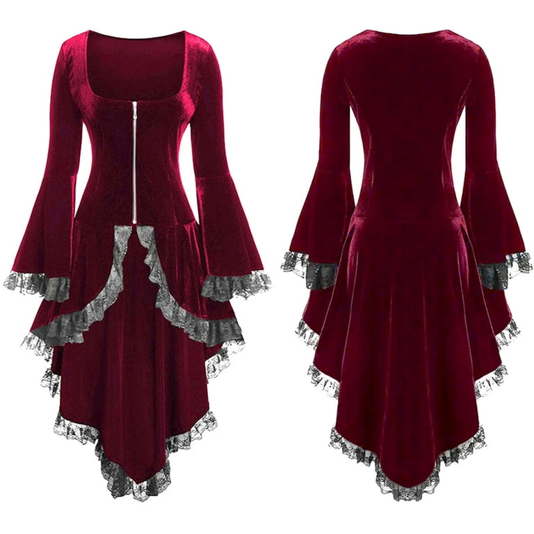Lolmot Women's Medieval Costume Retro Renaissance Lace Edg