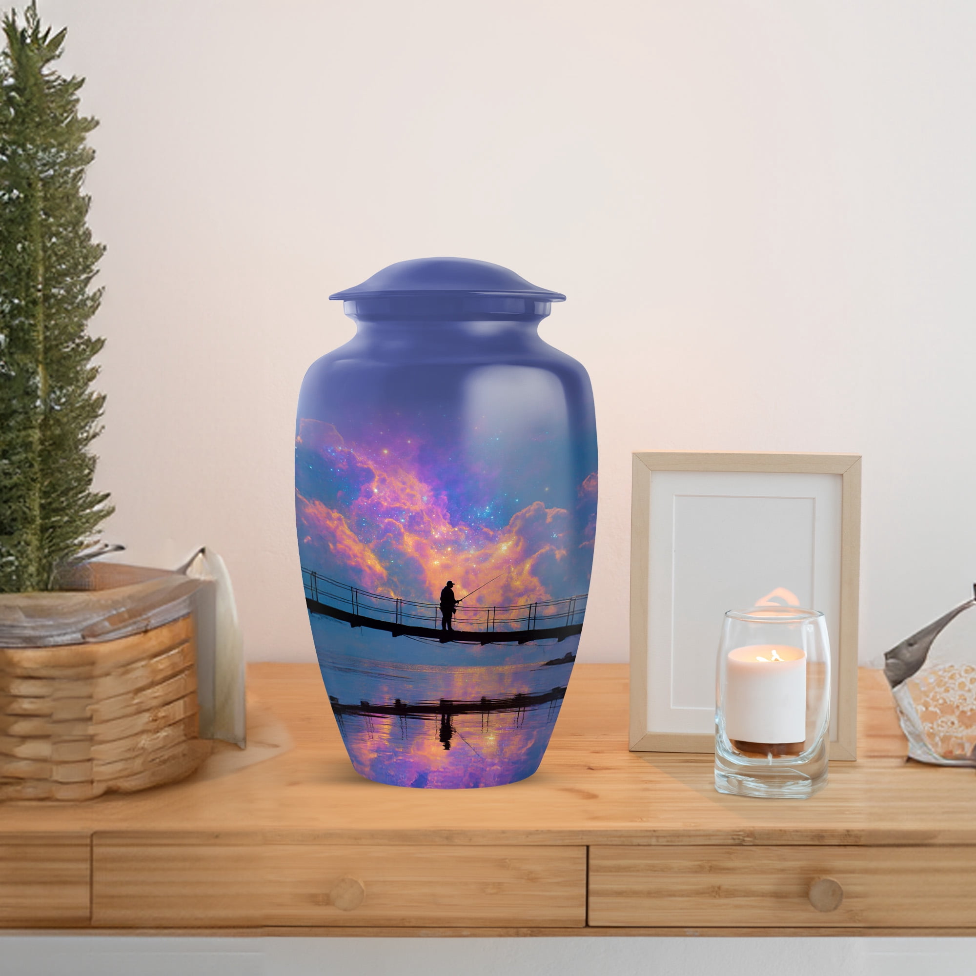MUKTIVE Fishing Urn Human Ash, Adult Female 10 Inch Large Ash Holder, River Keepsake 3 Inch Cremation Urns for Human Ashes, Purple Funeral Urns for Ashes Adult Male (1 Large, 4 Keepsake)
