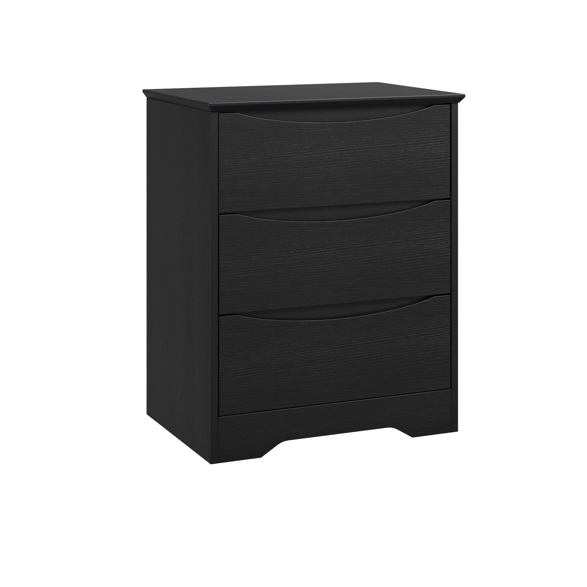 Kicctian Modern Dresser with 3 Deep Drawers, 30" Tall Wooden Storage Cabinet for Bedroom, Living Room, Entryway, Black Wood Grain Finish