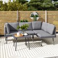 thumbnail image 2 of Outsunny 3 Pieces Wicker Patio Furniture Sofa Set with Steel Table, Grey, 2 of 10