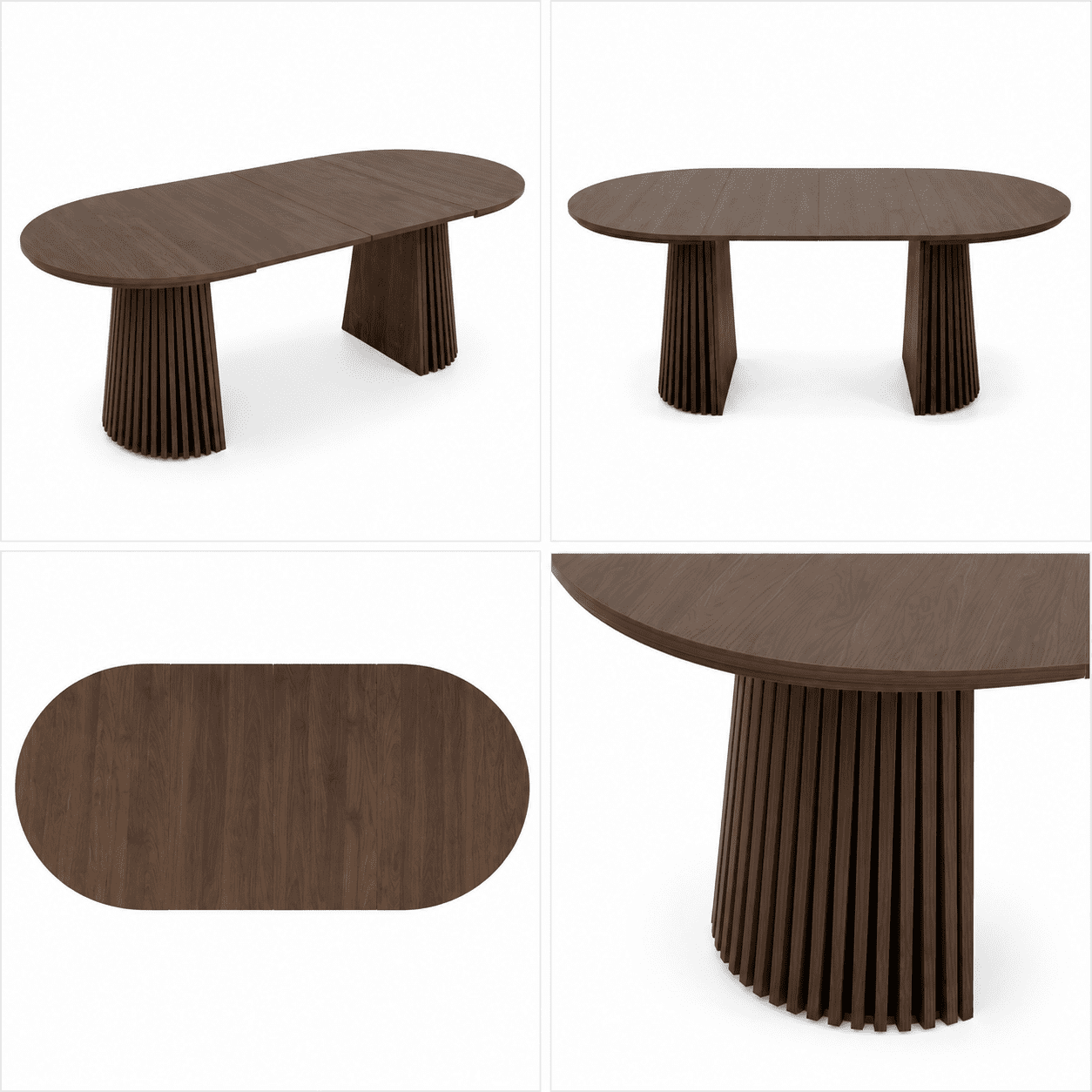 Dining Table 70.87 Inch, Extendable Kitchen Table with Oval Top and Slatted Wood Legs, Space-Saving MDF Table for Living Room and Dining Room, Walnut
