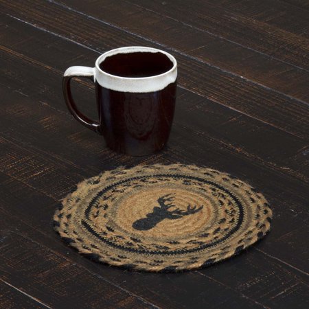 - Dark Tan Rustic & Lodge Tabletop Kitchen Mounted Trophy Jute Stenciled Nature Print Round Trivet