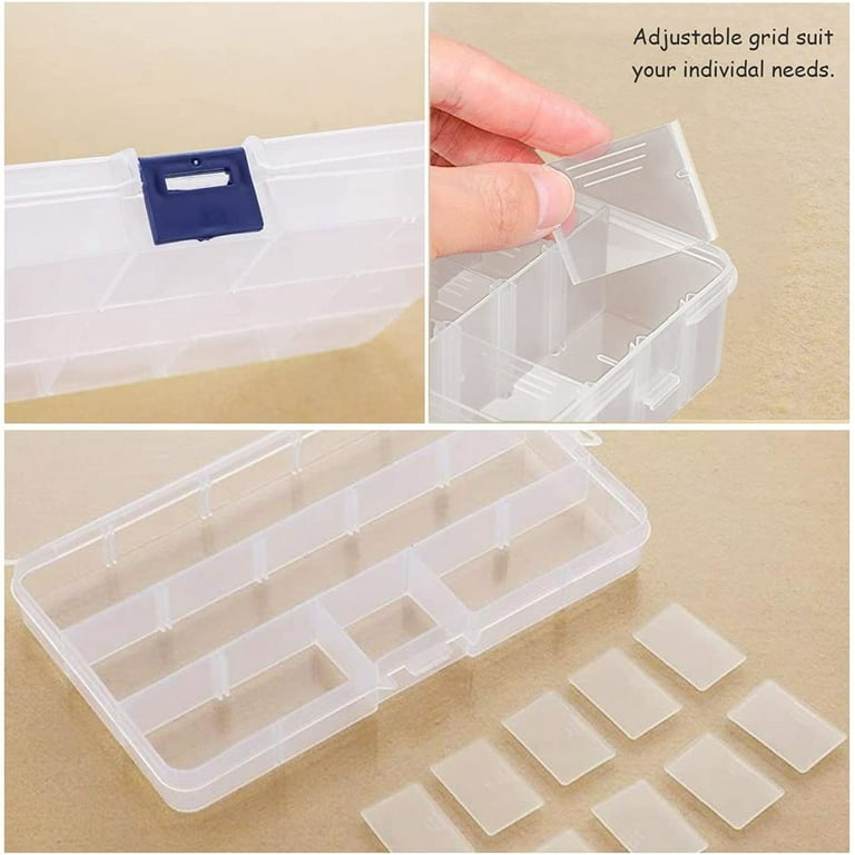 DUONER Bead Organizer Box with Dividers Small Plastic Storage Boxes with  Dividers Clear Jewelry Box Bead Storage Box Adjustable Compartments 15  Grids