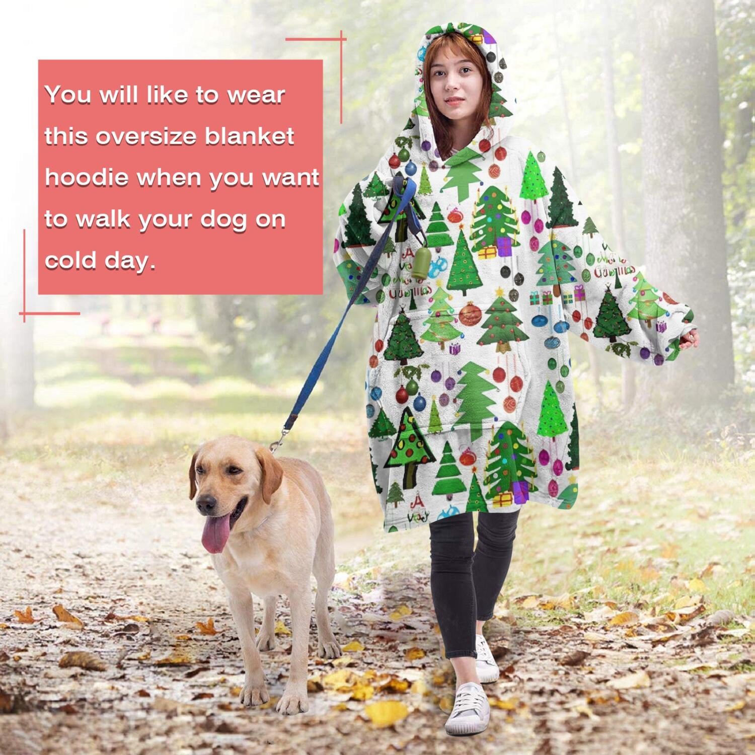 Wearable Oversized Blanket,Multicolor Christmas Tree Pattern Wearable Blanket Hoodie for Adults,Cozy Hooded Blankets with Super Pockets,Super Warm Fuzzy Pullover for Women & Men