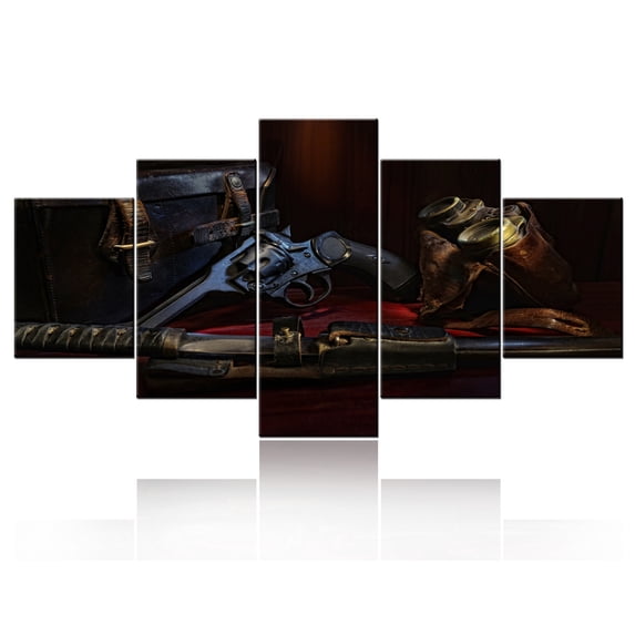 TISHIRON 5PCS Framed Canvas Wall Art Set,60"x32" Military Handgun Canvas Art Decor