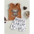 thumbnail image 2 of Western Baby Boy Clothes 6M 12M 18M 24M 3Y Cow Print Sleeveless Tank Top T-Shirt Solid Shorts Set 2PCS Toddler Cowboy Outfit, 2 of 9
