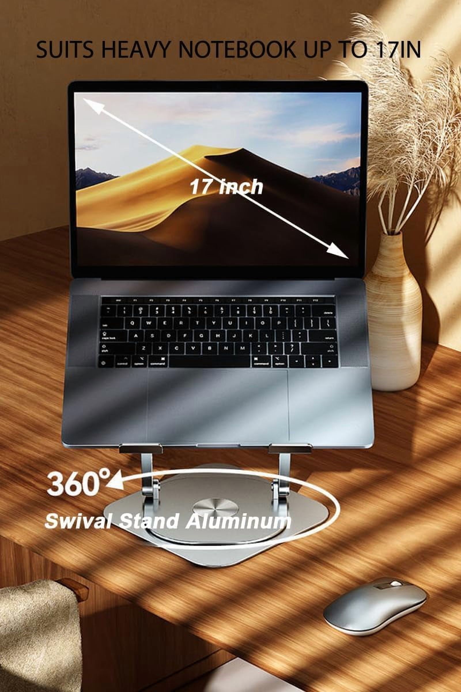 Laptop Stand Fan with 360 Rotating Swival Base, 10inch Riser Height Adjustable for Typing Keyboard, Aluminum Ergonomic Strong Holder 22LBS, for Heavy Notebook 10 12 14 15 17Inch (MacBook)