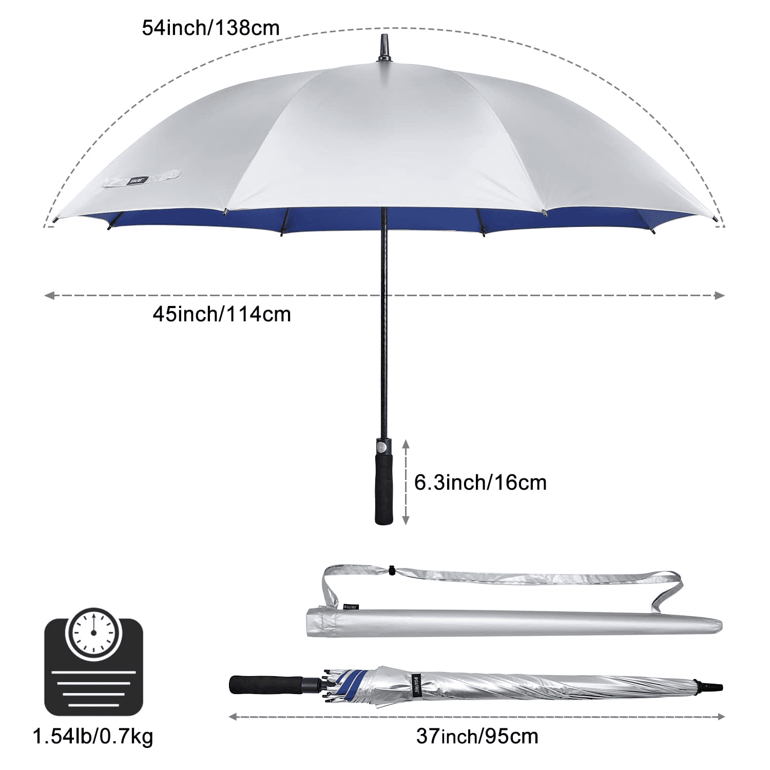 G4Free 54/62 Inch Windproof UV Protection Golf Umbrella Extra Large Silver Coated Automatic Open Stick Long Umbrella