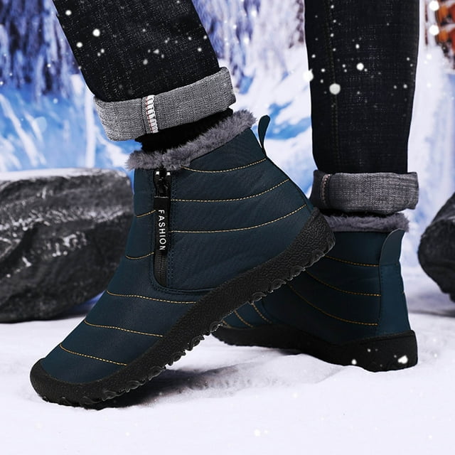 EGNMCR Snow Boots Men Shoes Solid Color Winter Keep Warm Woolen Casual Zipper Short Boots