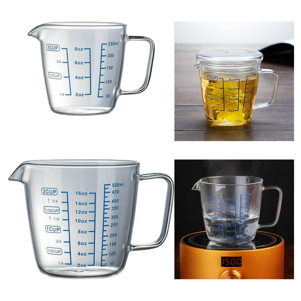 Tasse à mesurer, verre doseur en verre allant au micro-ondes, tasse en verre  résistant à la chaleur 250/500 ml, tasse à mesurer avec ligne avec poignée,  tasse à mesurer en verre échelle