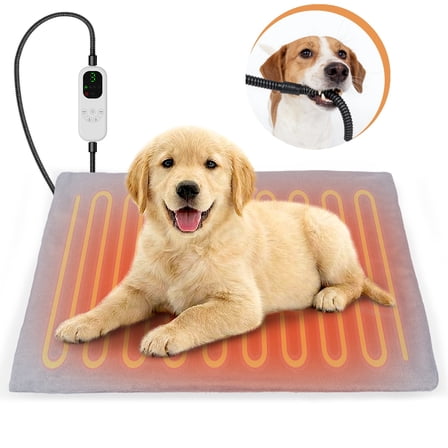 Pet Heated Pad, 24" Winter Heating Pad for Dogs Cats, 9-Level Temp Control with Timer, Safe Heated Mat Overheat Protection & Chew-Proof Cord