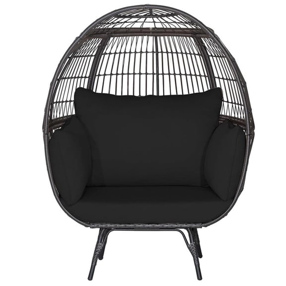 Pemberly Row Patio Oversized Wicker Egg Chair Lounge Basket 4 Cushion Black