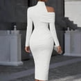 thumbnail image 4 of Dvprdro Womens Party Evening Midi Dress Asymmetric High Neck Long Sleeve Ruched Side Slit Fitted Solid, 4 of 5
