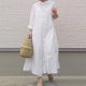 thumbnail image 2 of Gibobby Vestido de verano casual para mujer Cárdigan de manga larga con cuello levantado para mujer, temperamento de viaje de algodón, Color liso, falda, camis(Blanco,M), 2 of 5